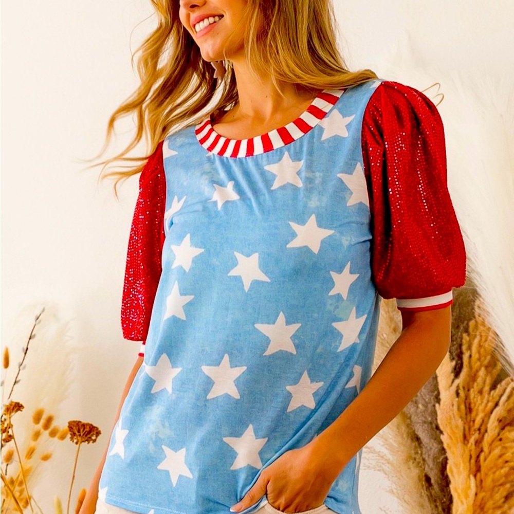 Red, white and blue star top.